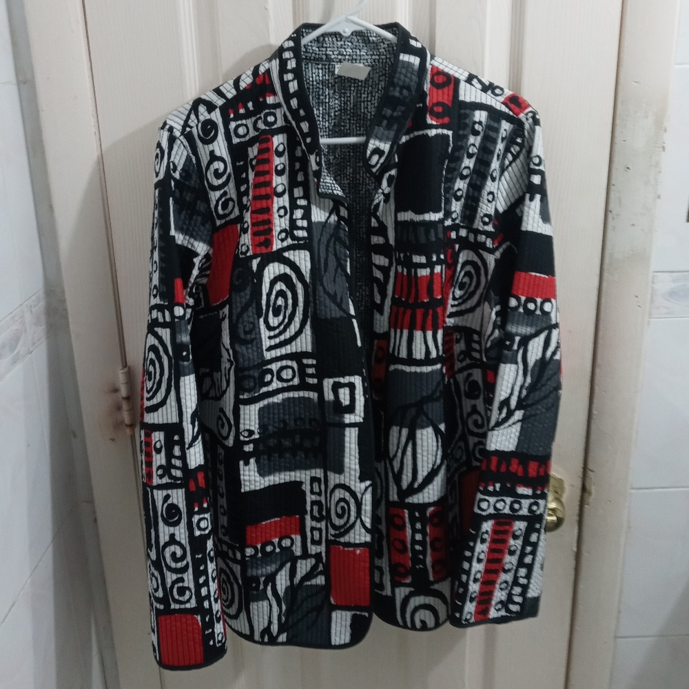 Alfred Dunner Black and White Textured Jacket Size 16W Quilted Lagenlook